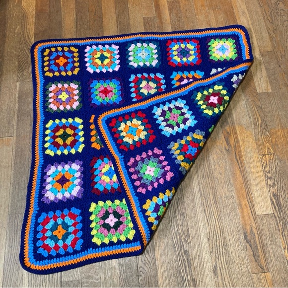 Hand Crochet Granny Square Mini Blanket with Vibrant Colors 36 x 36 inches - Picture 6 of 10